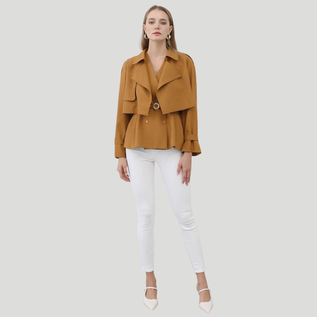 Peplum Jacket with a Striking Collar and Waist-Fitting Design - Gemma
