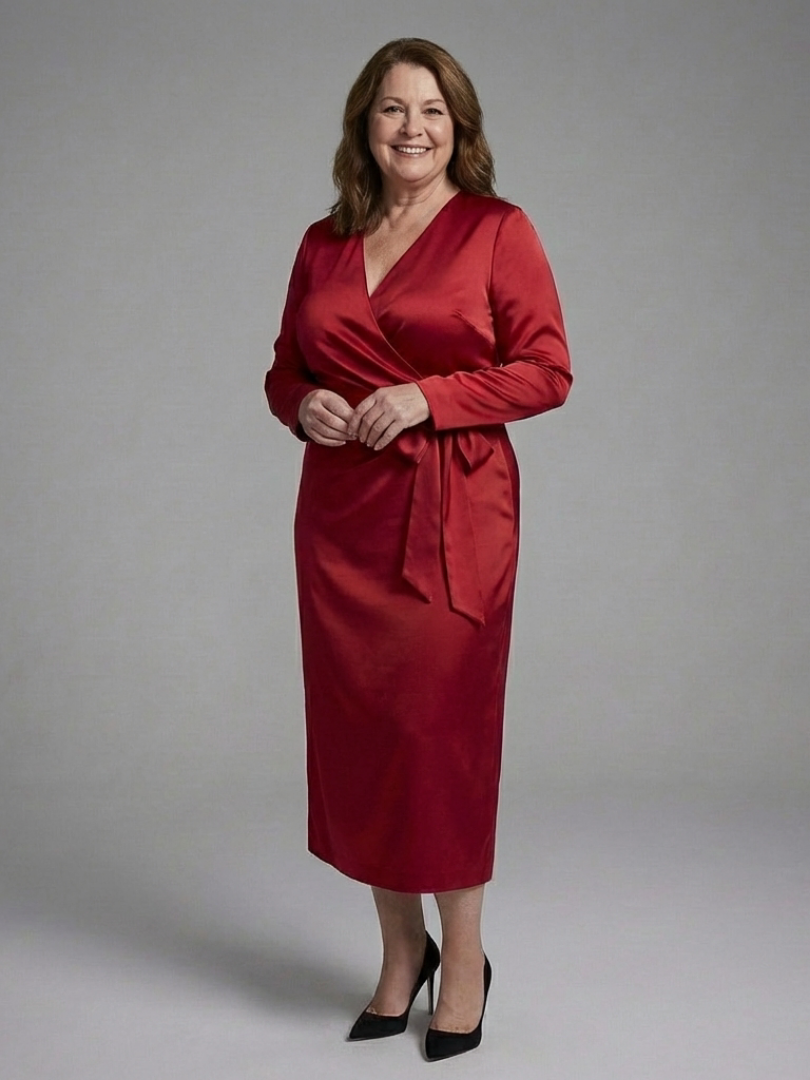 Alouette Long Sleeve Wrap Tie Midi Dress - Elena Harper