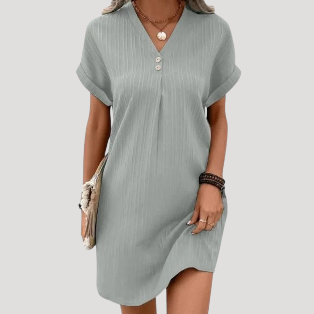Casual Short Dress for Women with V-Neck Textured