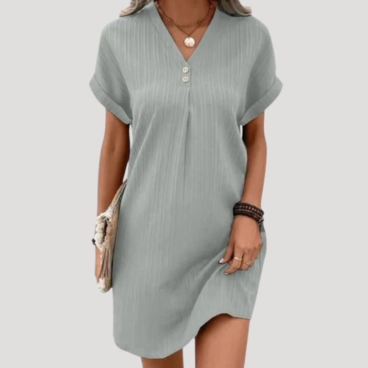 Casual Short Dress for Women with V-Neck Textured