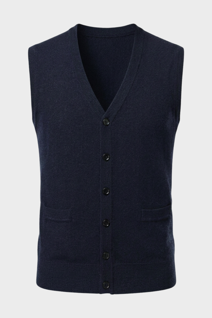 Men's Knitted Vest with V-Neck and Button Placket