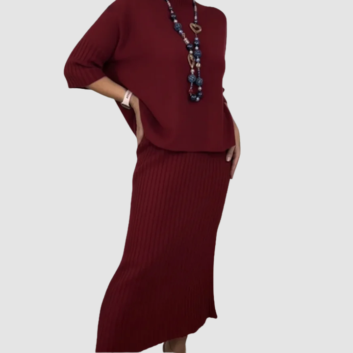 Lavinia Cozy Ribbed Skirt Set, view 2 - Elena Harper