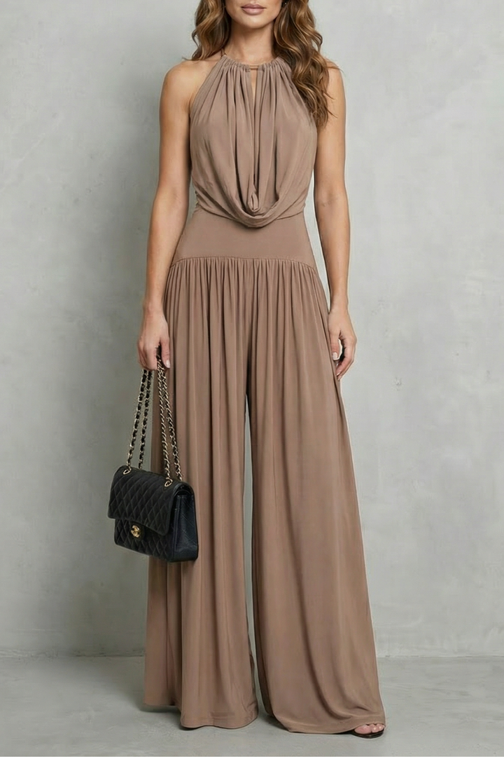 Women's Halter Cowl Top and Wide Leg Trouser Set Brienelle, view 5 - Elena Harper