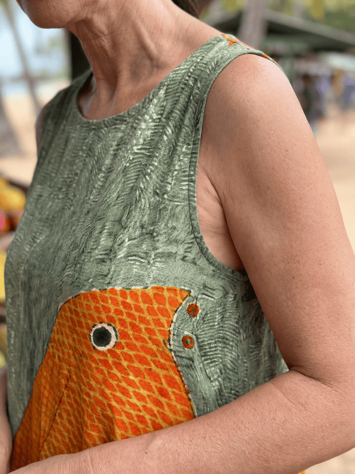 Ronan™ Ocean Wave Midi Dress by Emma & Rose Cape Town, featuring a flowing fabric with ocean-inspired wave patterns.
