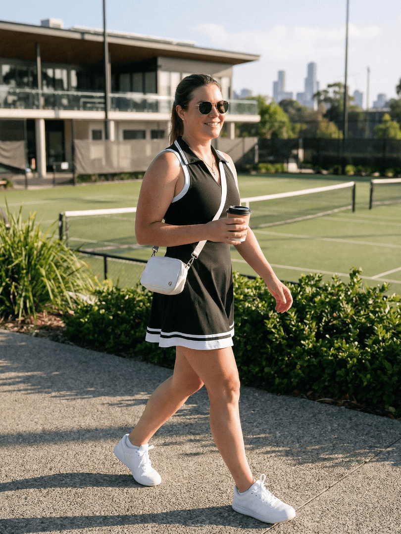 Emma & Rose Cape Town Calune™ collared tennis skirt dress with a fitted bodice and sporty skirt, suitable for active wear.