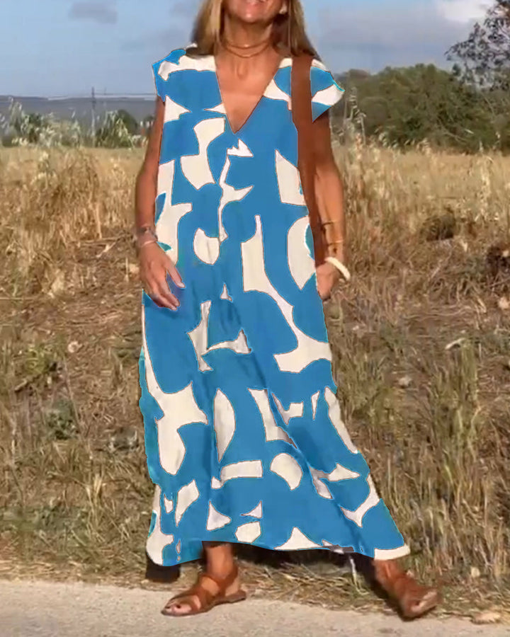 Sophie - V-neck Printed Maxi Dress