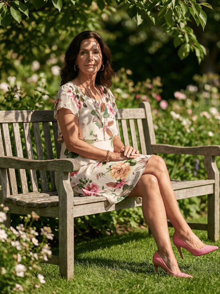 Silas™ Petal Knee Length Dress by Emma & Rose Cape Town, featuring a floral pattern and lightweight fabric.