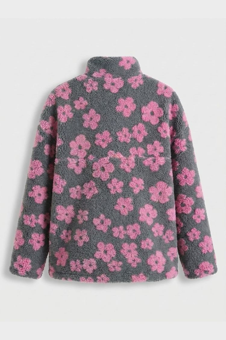 Women's Oversized Sweater with High Neck Long Sleeves and Floral Pattern, view 6 - Elena Harper