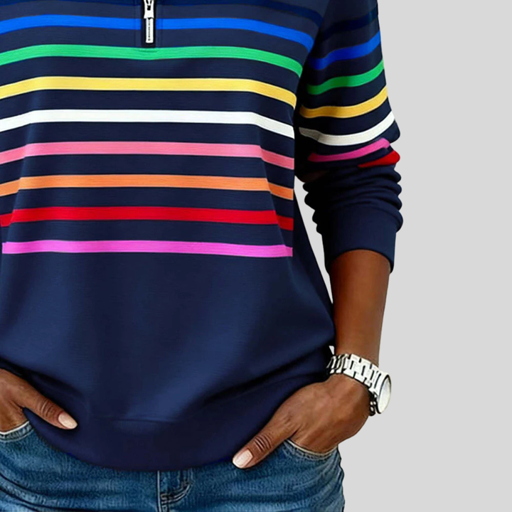 Sanne™ | Colorful Striped Sweater with Quarter Zip
