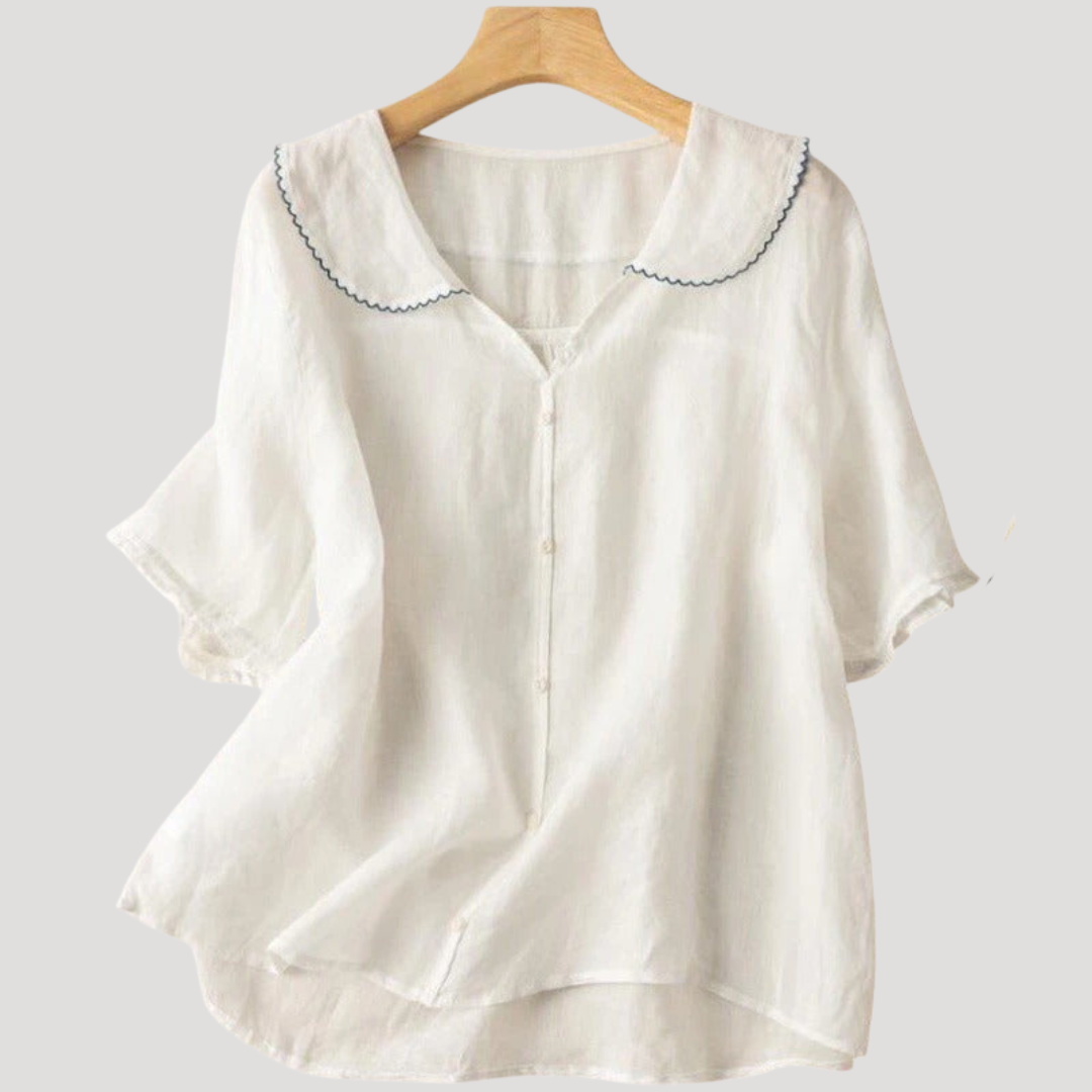 Women's Linen Blouse with Puff Sleeves Casual