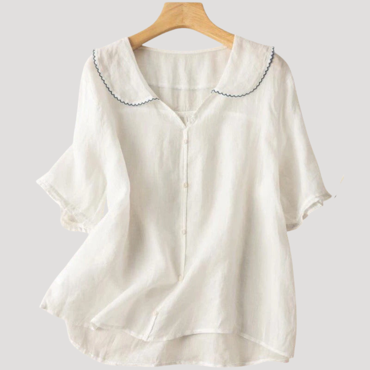 Women's Linen Blouse with Puff Sleeves Casual