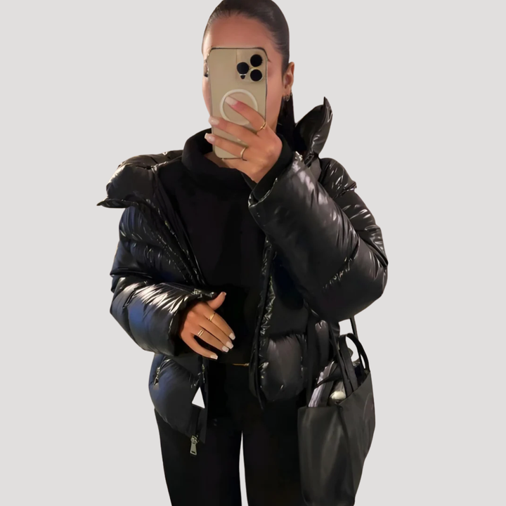 Women's Quilted Hooded Jacket with Zipper Closure