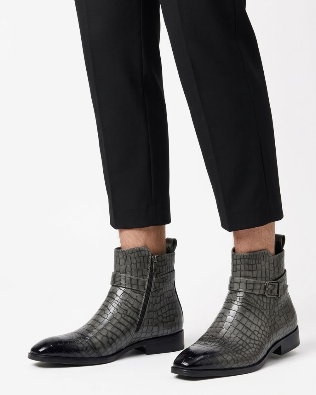 Mid-High Textured Boots with Side Zip