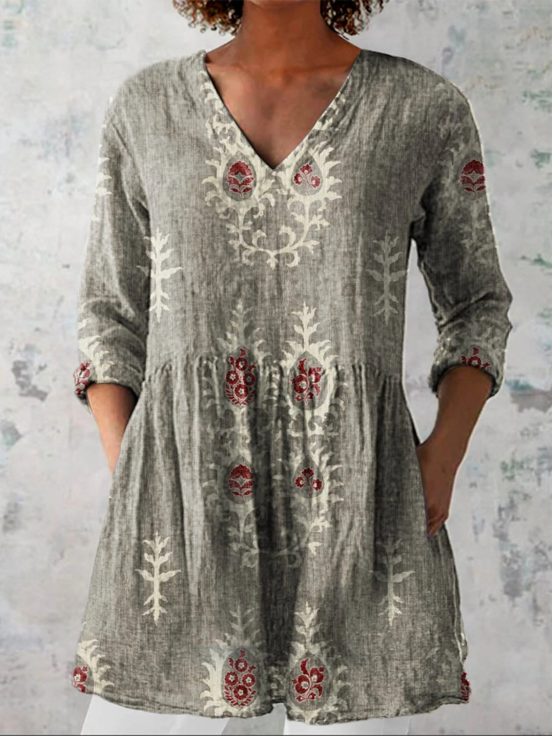 Elise Long Blouse with V-Neck - Elena Harper
