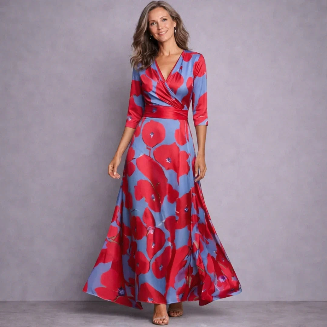 Dahlia Elegant Mid Sleeve Maxi Dress, view 3 - Elena Harper