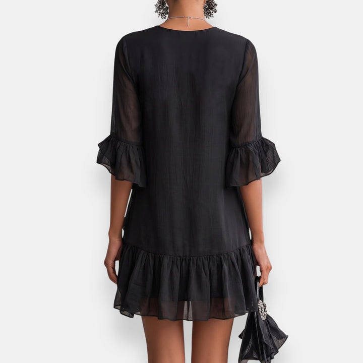 Lussina Short Ruffled Dress, view 5 - Elena Harper