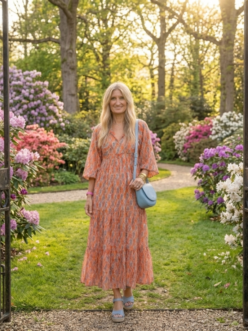 Amara Geometric Print V Neck Tiered Midi Dress - Elena Harper