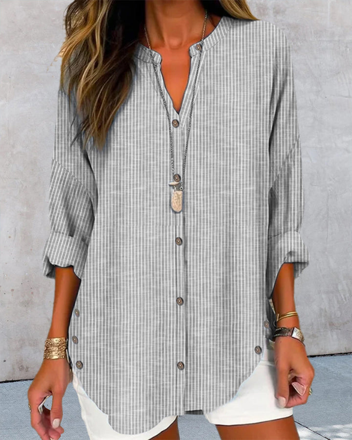 Ruby | Women’s Relaed Striped Button Blouse