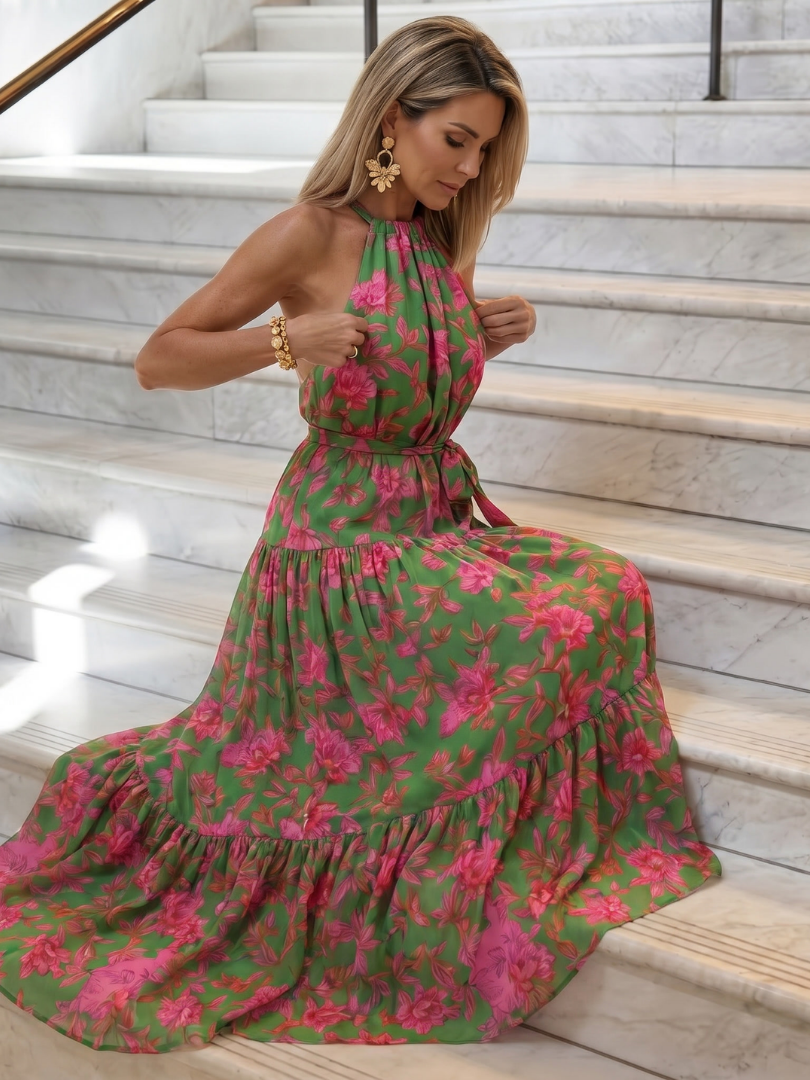Halter Neck Draped Midi Dress for Women - Chic and Flattering