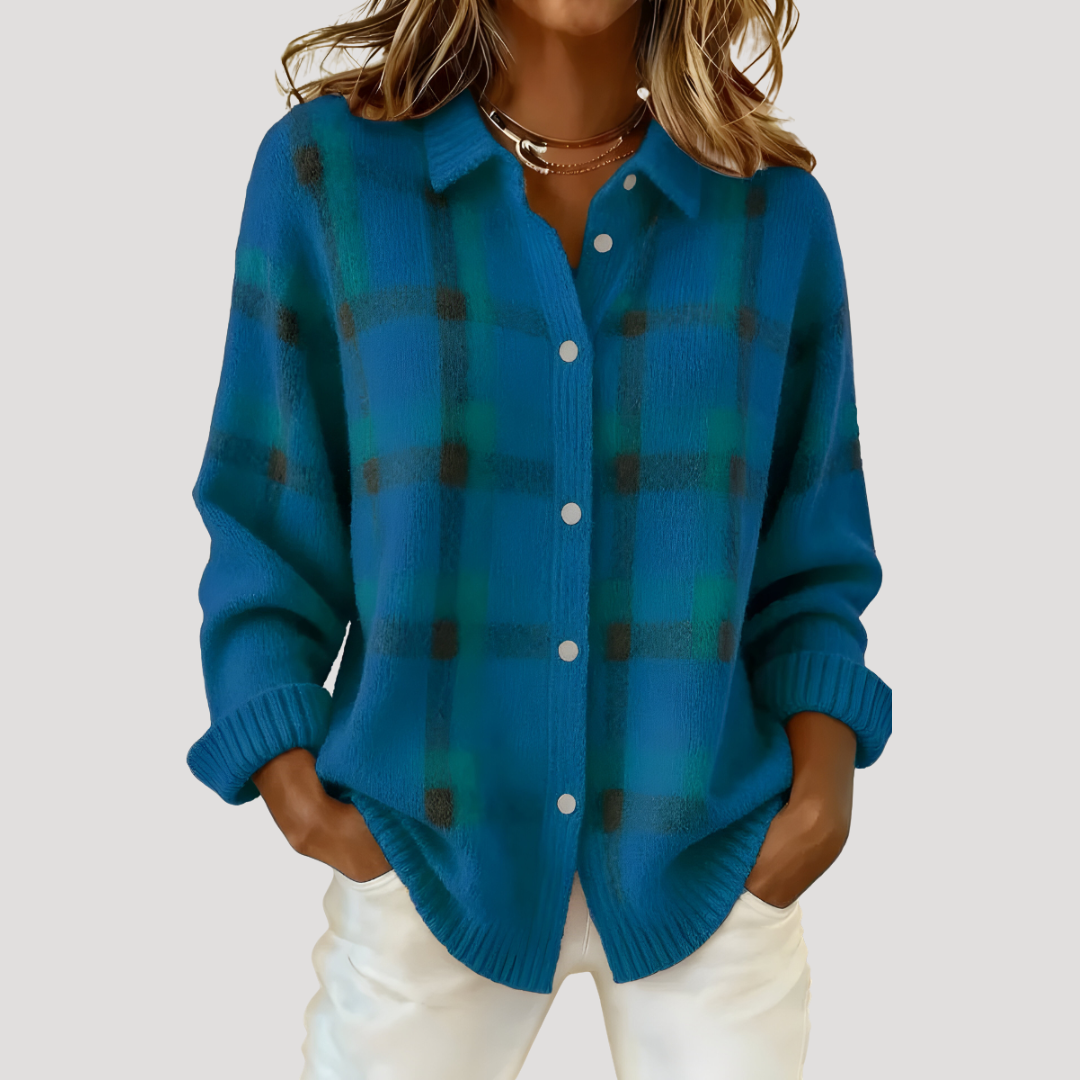 Women's Plaid Knit Cardigan with Loose Fit