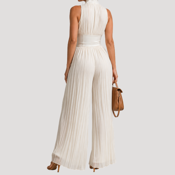 Floral Women's Jumpsuit with Wide Pants and Open Back