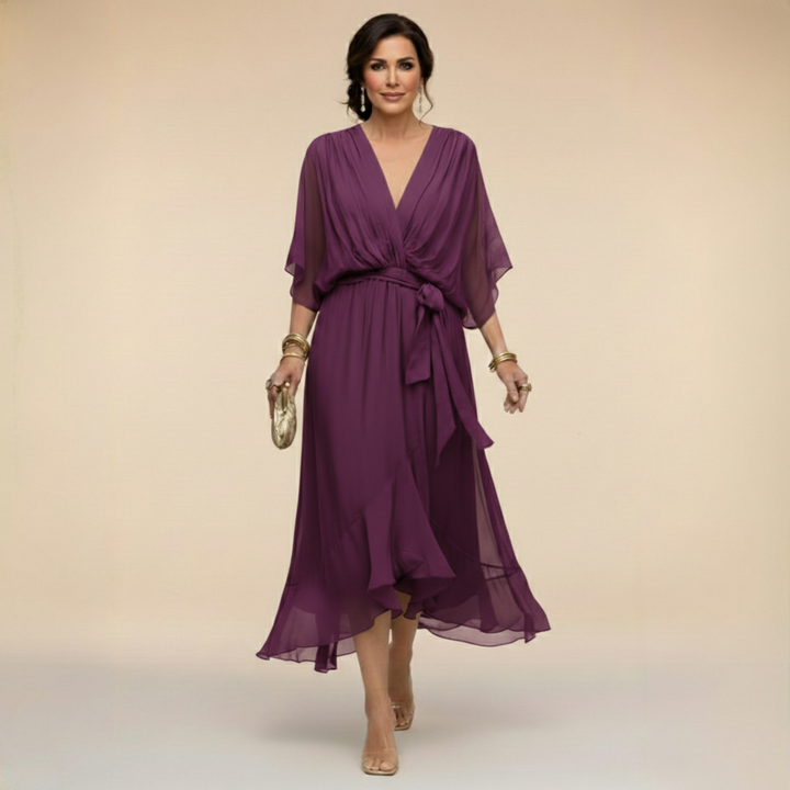 CHIFFON DRESS WITH V-NECK FOR WOMEN