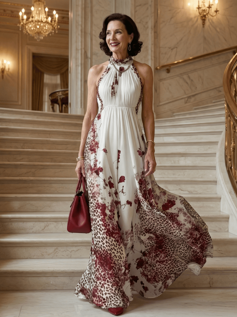 Orlune™ white pleated maxi dress by Emma & Rose Cape Town, flowing fabric with elegant pleats and a full-length design.