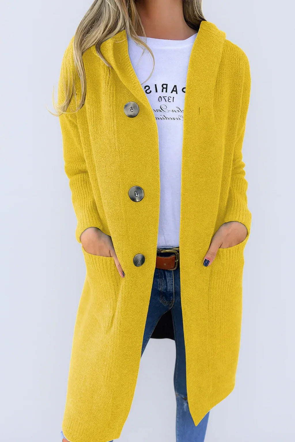 Sophie - Elegant Long Buttoned Hooded Cardigan