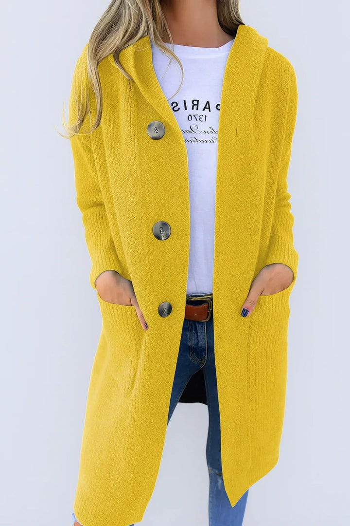 Sophie - Elegant Long Buttoned Hooded Cardigan