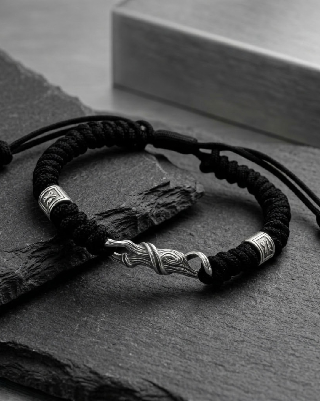 Adjustable Cord and Sterling Silver Bracelet for Men