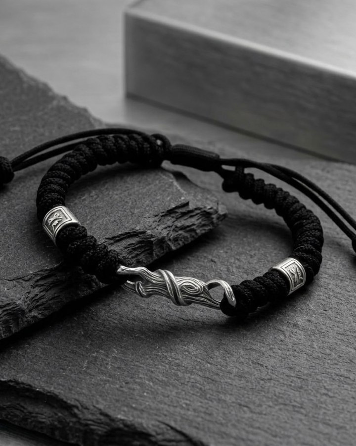 Adjustable Cord and Sterling Silver Bracelet for Men