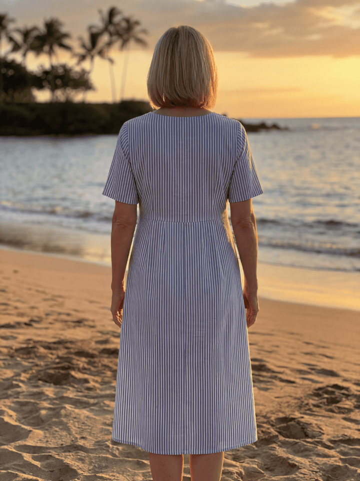 Emma & Rose Cape Town Anela™ Harbor Midi Dress, lightweight fabric, flowing silhouette, and stylish design in soft coastal colors.
