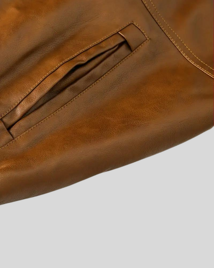 Davor Leather Jacket with Hood and Double Zipper, view 7 - Elena Harper