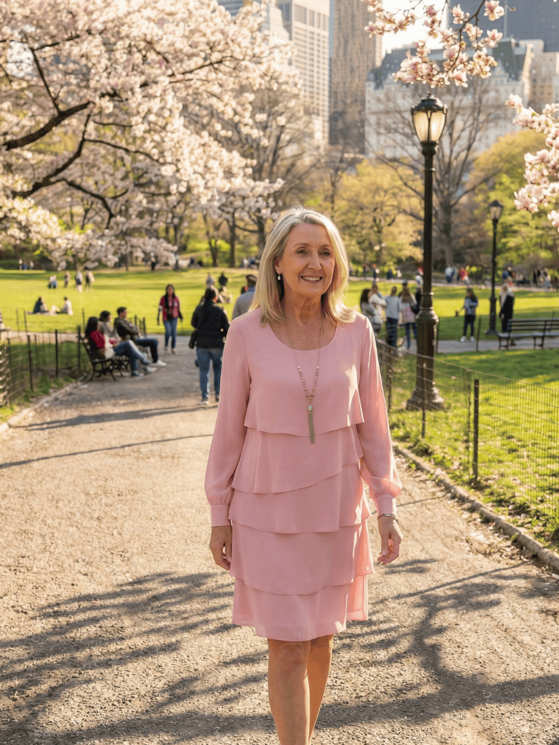 Kirax™ layered knee-length dress by Emma & Rose Cape Town, featuring a stylish design and flowing fabric.