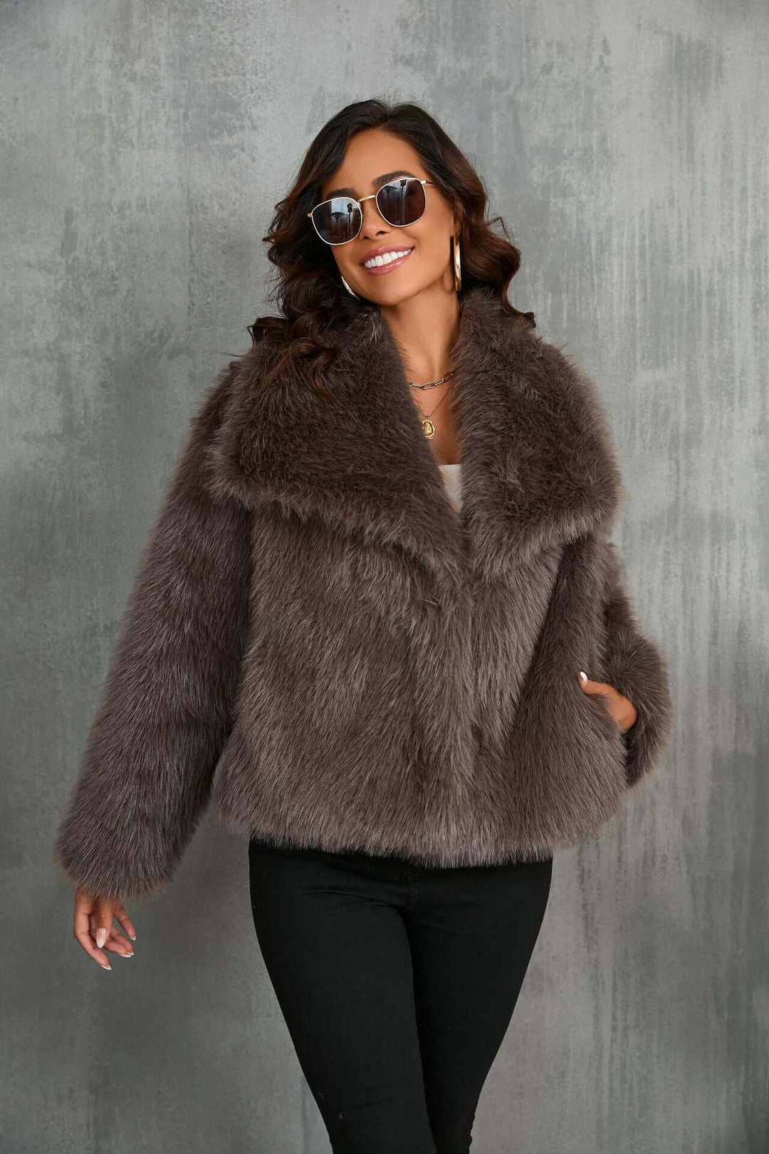 Taupe Coat, view 2 - Elena Harper