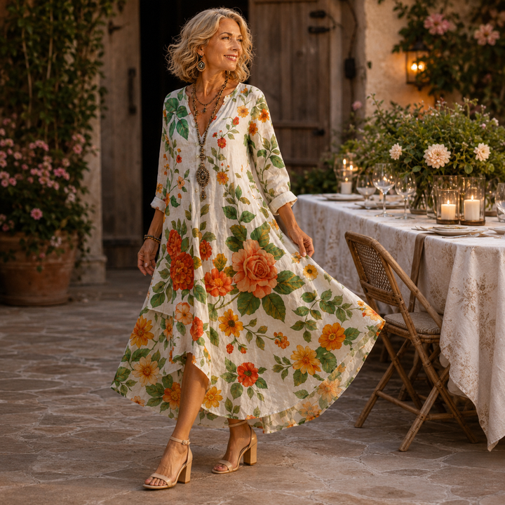 Jolene™ | Elegant Belly-Camouflaging Floral Dress
