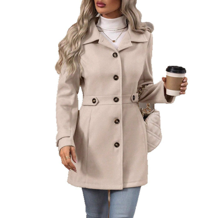 Women's Wool Blend Single-Breasted Coat – Elegant Mid-Length Blazer