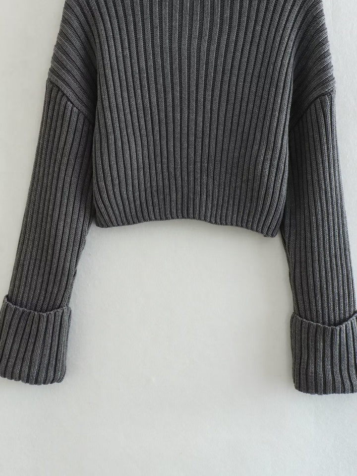 Eva - Women's High Neck Ribbed Sweater