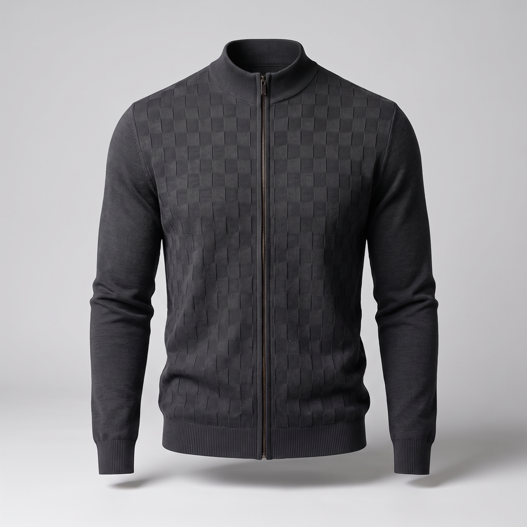 Lukas | Elegant and Warm Zip Knit Cardigan with Check Pattern