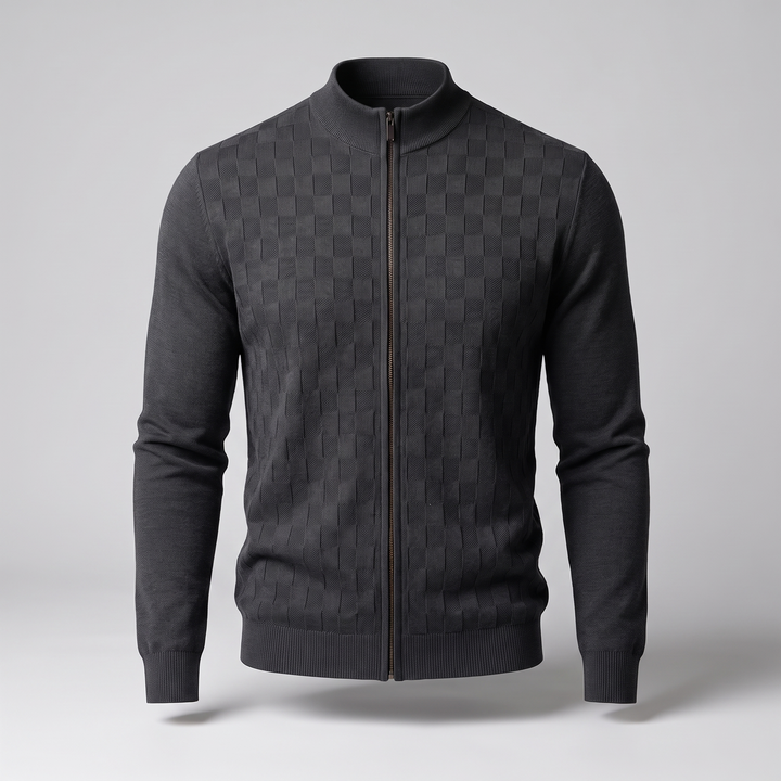 Lukas | Elegant and Warm Zip Knit Cardigan with Check Pattern