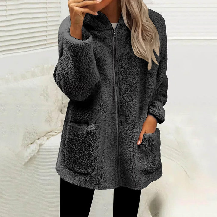 Women's Zip-Up Fleece Jacket with High Collar and Pockets