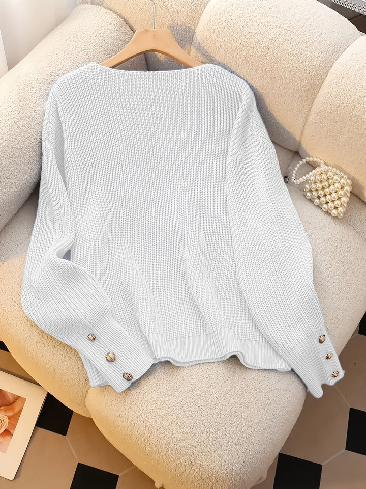 Sophie | Feminine Ribbed Knit Sweater with V-Neck and Button Details