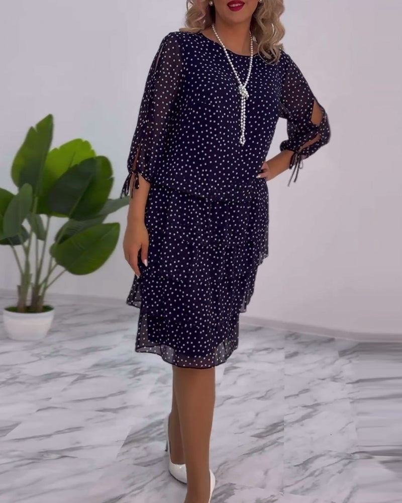 Women's Polka Dot Dress with Elegant Split Sleeves, view 3 - Elena Harper