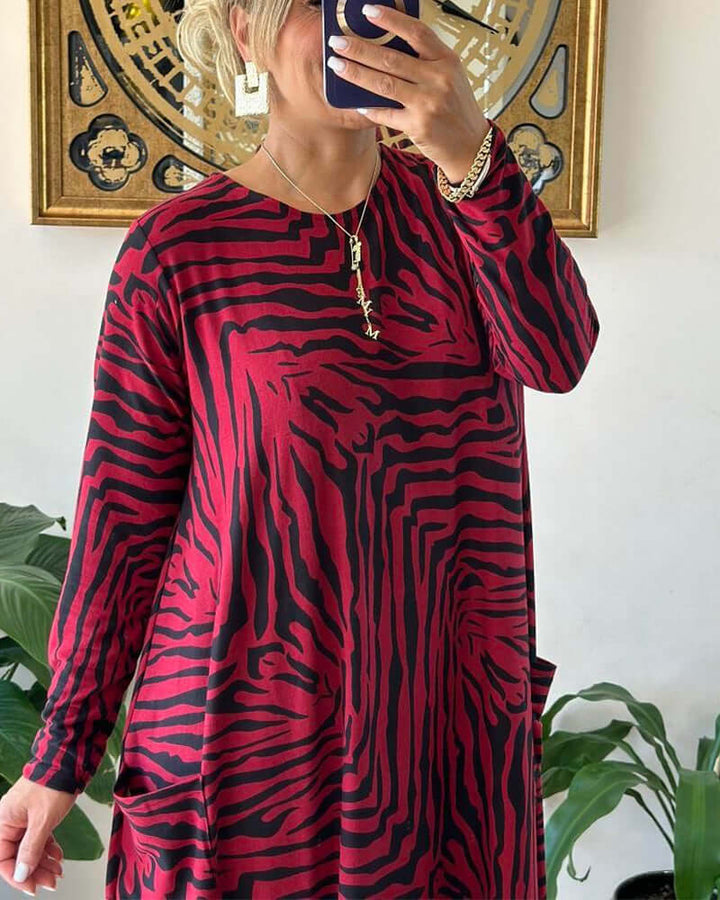 Loose Animal Print Dress with Pocket, view 4 - Elena Harper