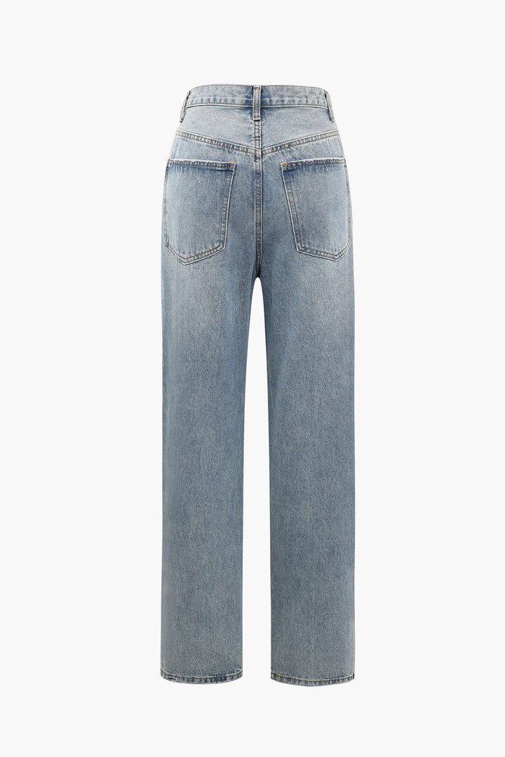 Women's Asymmetric High-Waisted Straight-Leg Jeans
