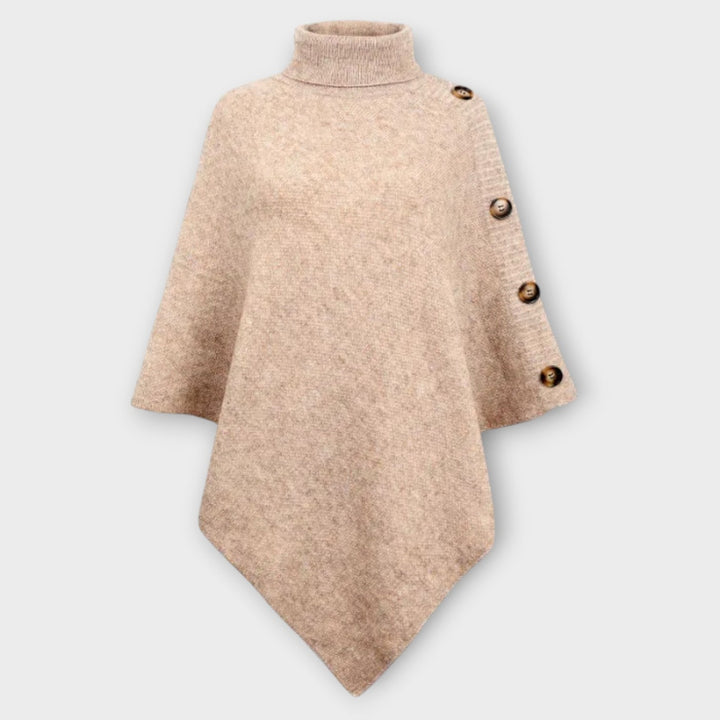 Soft Knit Poncho with Button Details, view 2 - Elena Harper