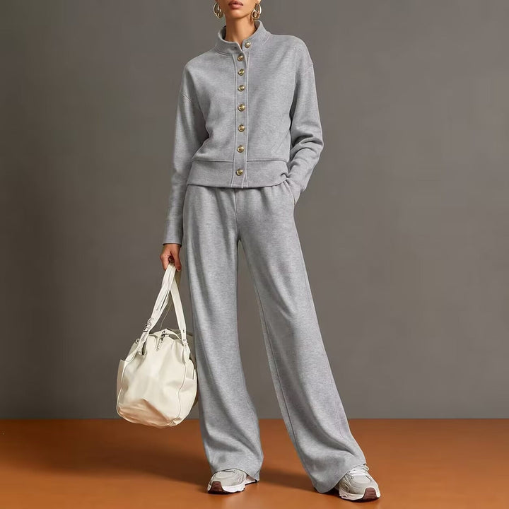 Cardigan with High Collar and Wide Pants Chic and Comfortable, view 8 - Elena Harper