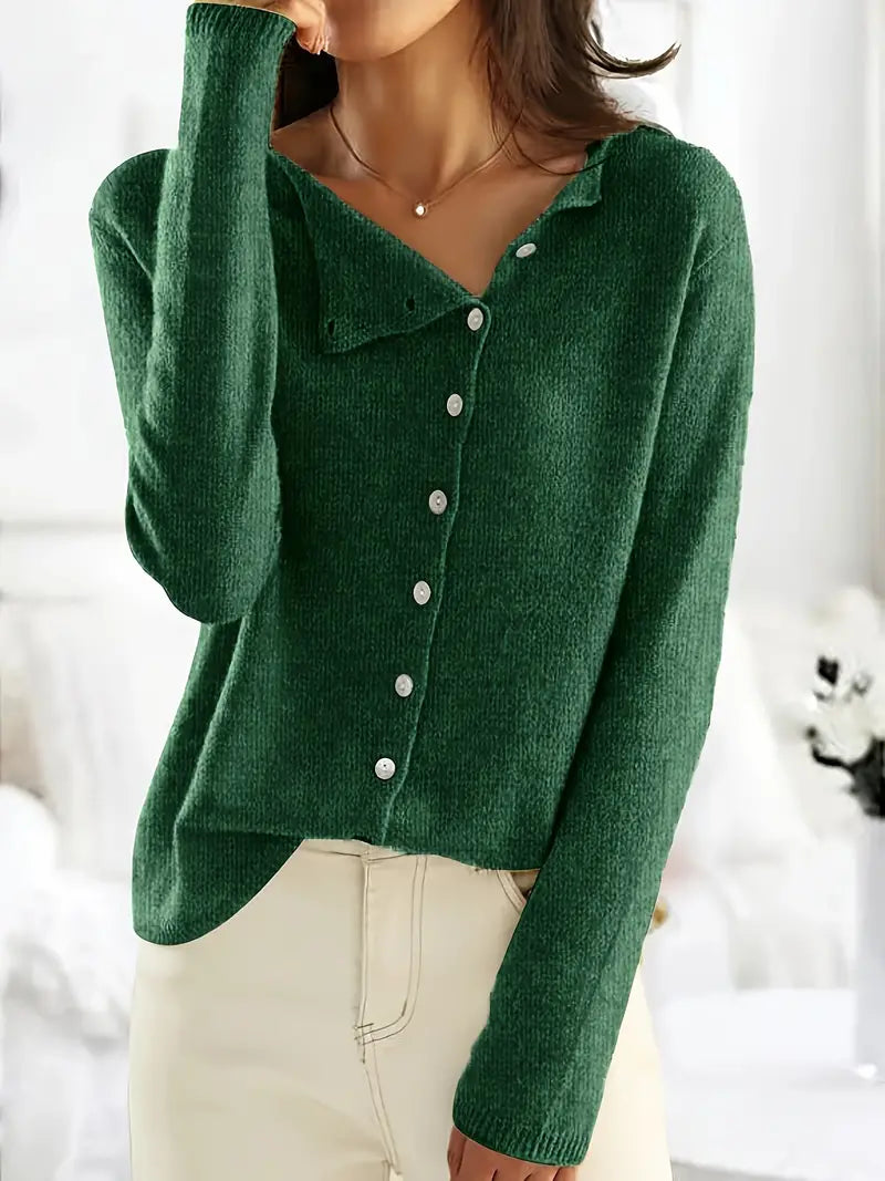 Simple Asymmetrical Cardigan with Button Placket Sienna, view 3 - Elena Harper