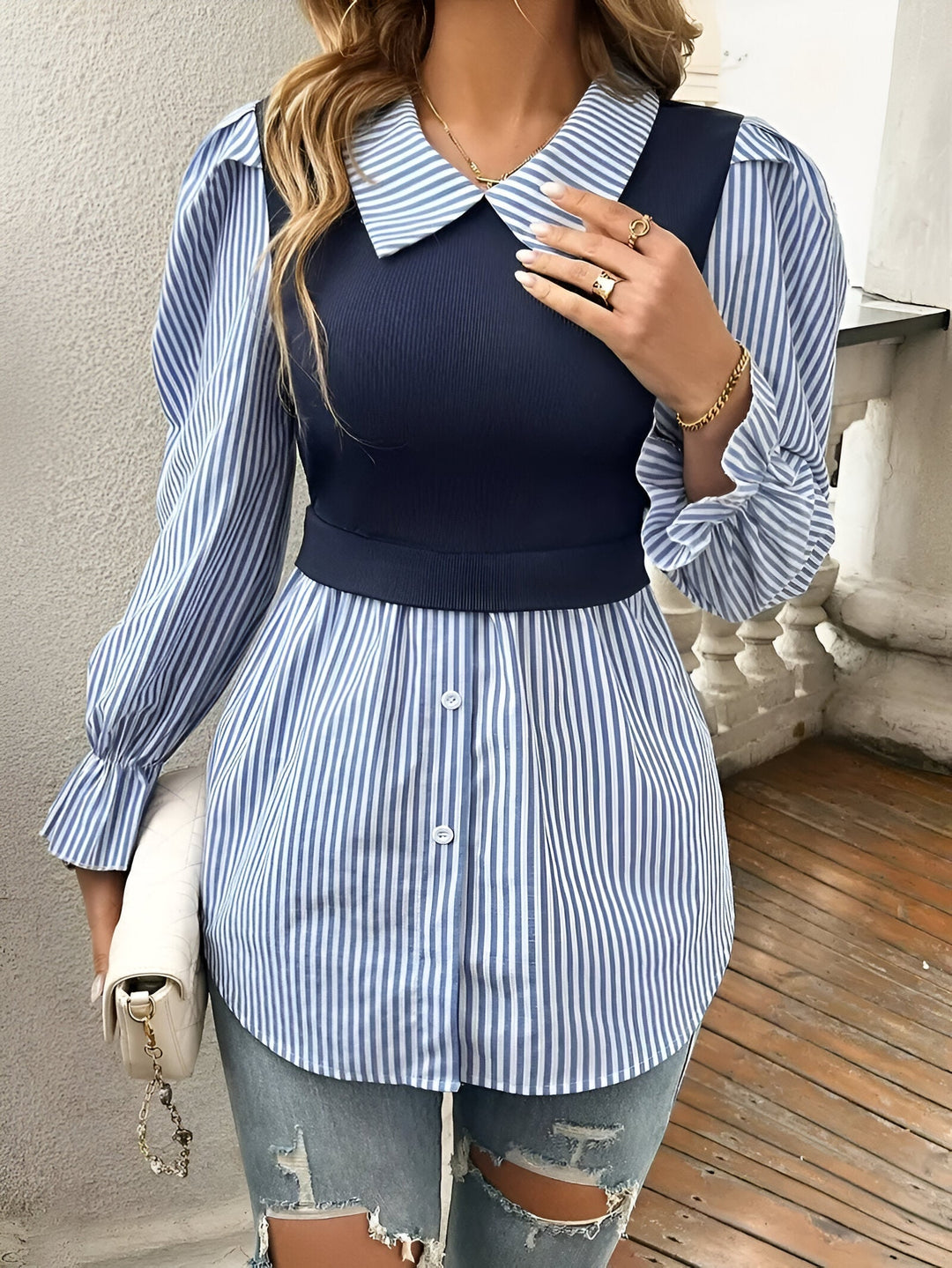 Caprice - Stylish Blouse with Block Stripes