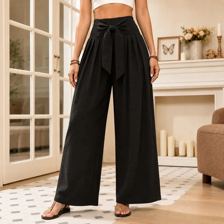 Driftlane High Waisted Tie Front Wide Leg Pants for Women - Elena Harper